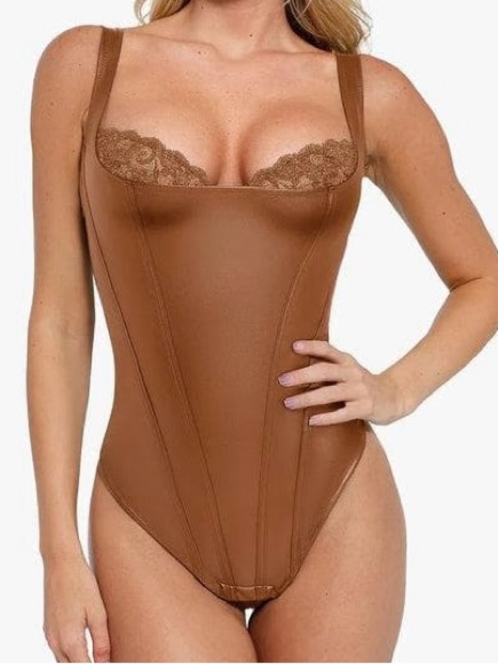 Shapewear Faux Leather Lace Balconette Sculpting Bodysuit